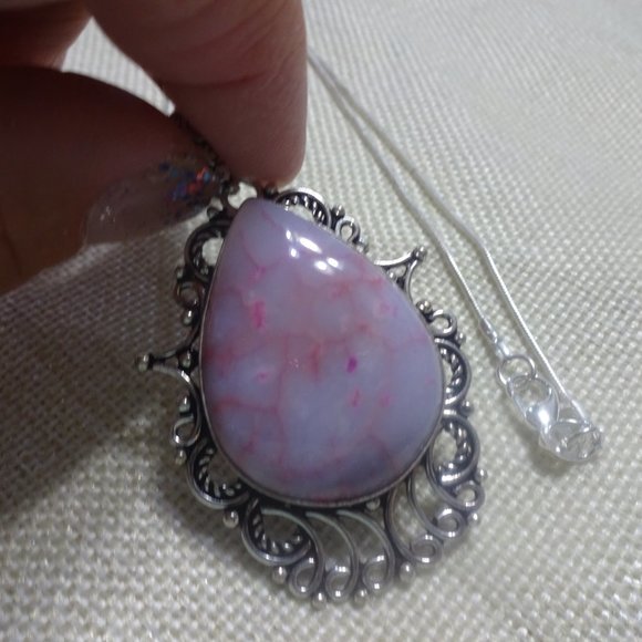 Gorgeous "PINK SOLAR AGATE" Handmade Sterling Pendant/Chain #117B - Picture 3 of 3